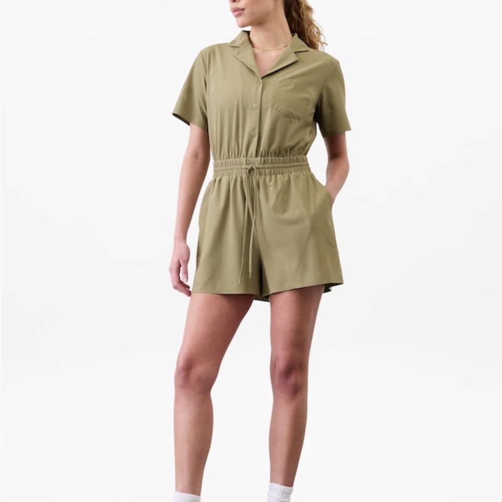 Athleta Olive Green Short Sleeve Romper